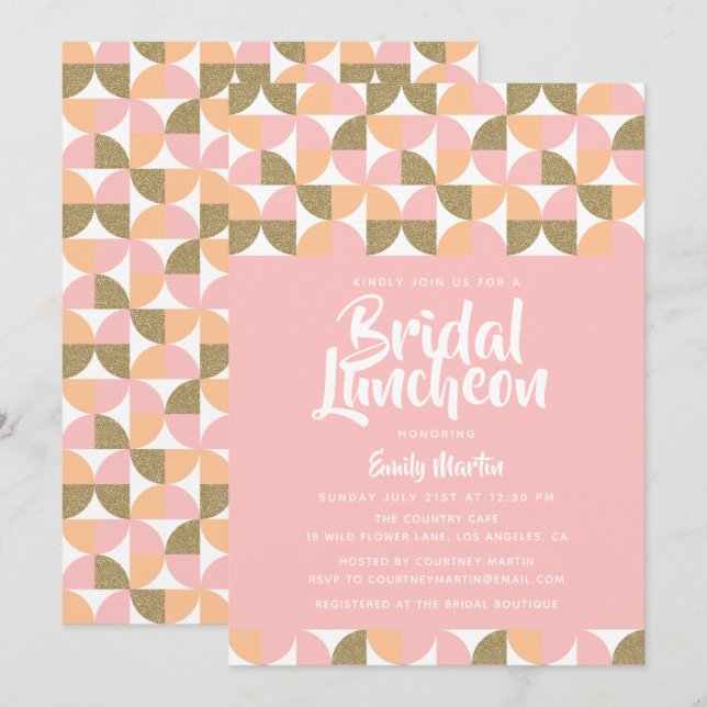 Bridal Luncheon Modern Pink Gold Bridal Shower Invitation (Front/Back)