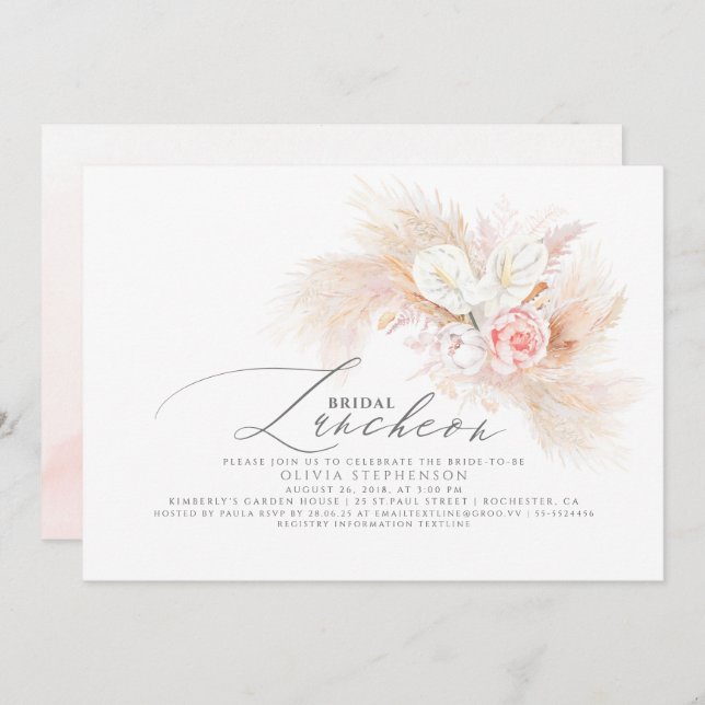Bridal Luncheon Pampas Grass Floral Exotic Shower Invitation (Front/Back)