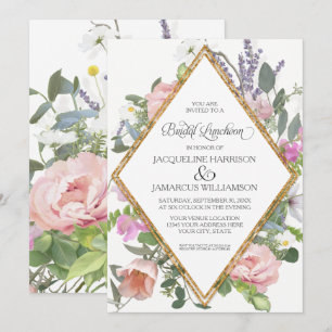 Bridal Luncheon Rose Gold Floral Elegant Romantic Invitation