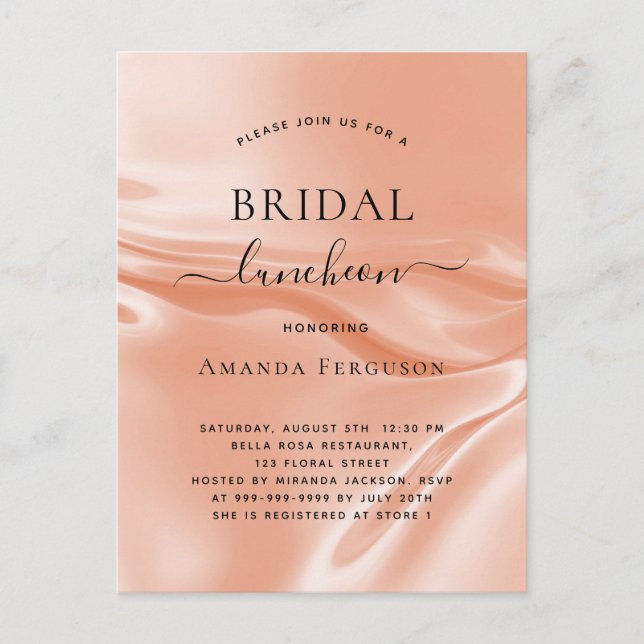 Bridal luncheon rose gold satin silk invitation postcard (Front)