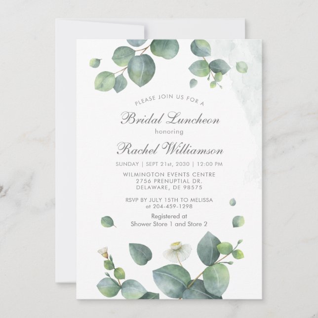BRIDAL LUNCHEON Watercolor Eucalyptus Greenery Invitation (Front)