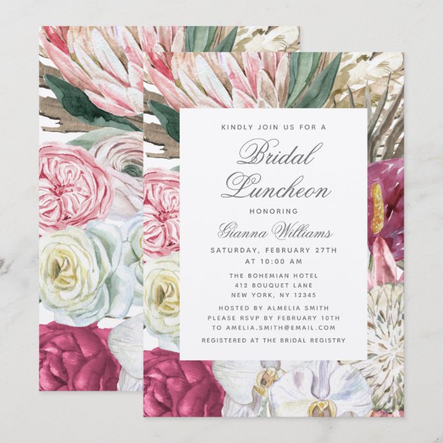 Bridal Luncheon Watercolor Floral Bridal Shower Invitation (Front/Back)