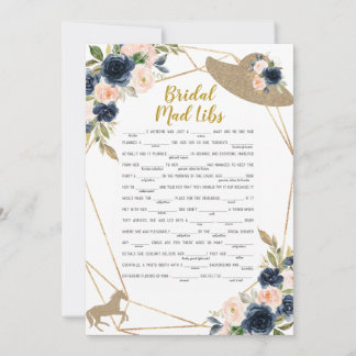 Bridal Mad Libs Horse Race Hat Theme Game Invitation
