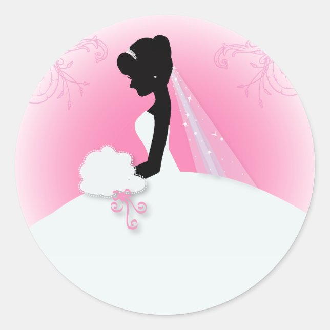Bridal Mrs Right Pink bride silhouette Classic Round Sticker (Front)