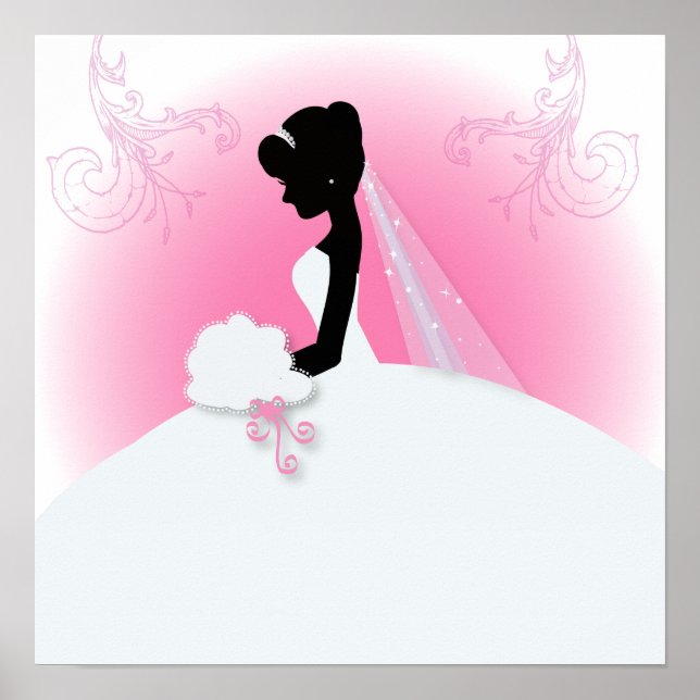 Bridal Mrs Right Pink bride silhouette Poster (Front)