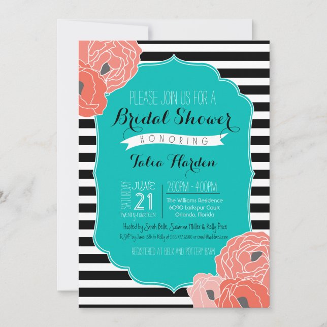 Bridal or Baby Shower Invitaion - Bold Stripe Teal Invitation (Front)