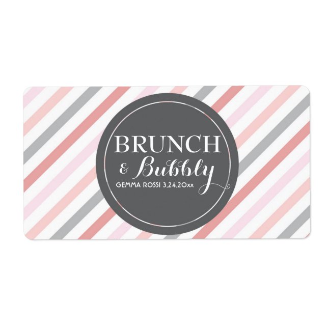 Bridal or Baby Shower Stripes Mini Champagne Label (Front)