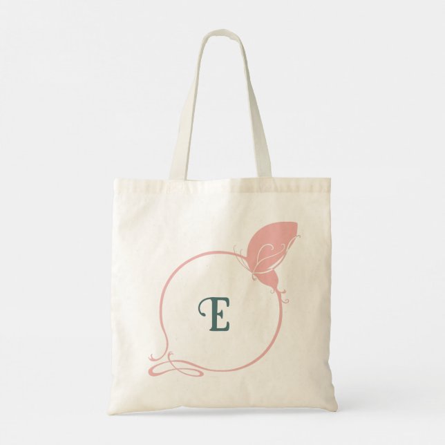 Bridal Party Art Nouveau Pink Butterfly Initial Tote Bag (Back)