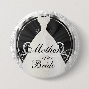 Bridal Party   Black, White & Silver Accents 7.5 Cm Round Badge