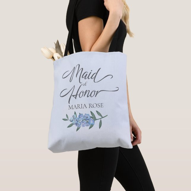 Bridal Party Blue Floral Maid Of Honour Custom Tote Bag (Close Up)