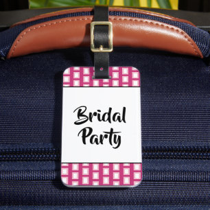 Bridal Party Bold Light Pink and White Funky Retro Luggage Tag