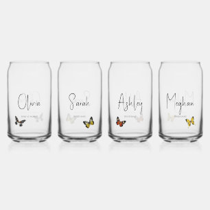 Bridal Party bridesmaid Butterfly custom name Can Glass
