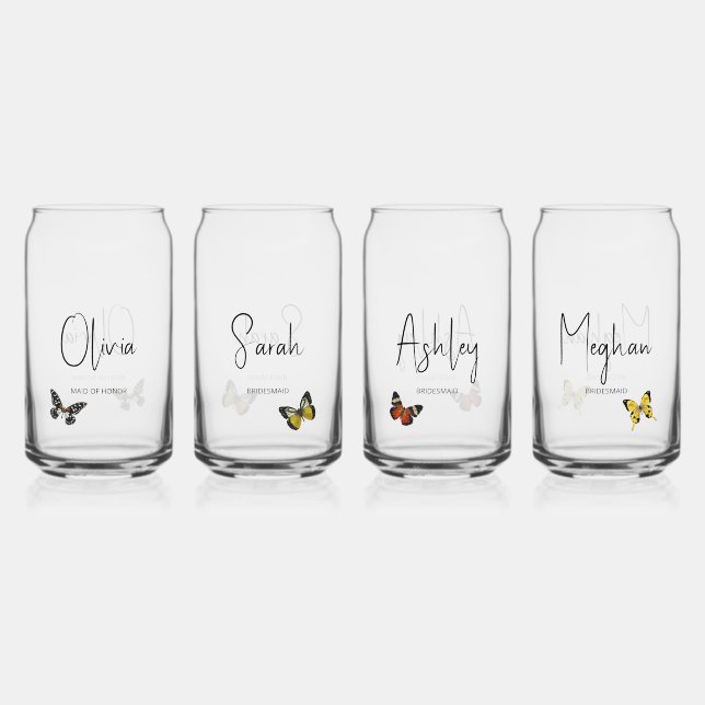 Bridal Party bridesmaid Butterfly custom name Can Glass (Front)