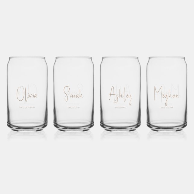 Bridal Party bridesmaid custom name Can Glass (Front)