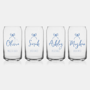 Bridal Party bridesmaid quirky bow custom name Can Glass