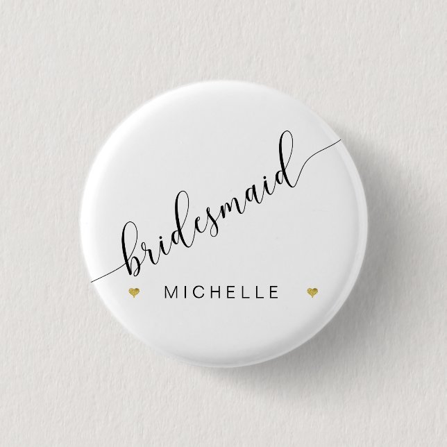 Bridal Party Bridesmaid Script Simple Modern Heart 3 Cm Round Badge (Front)
