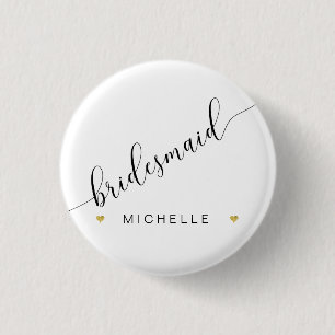 Bridal Party Bridesmaid Script Simple Modern Heart 3 Cm Round Badge