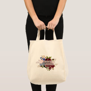 Bridal Party Bridesmaids Gift Burgundy Blue Named Tote Bag