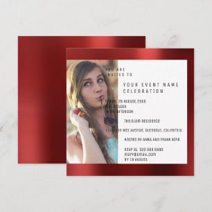 Bridal Party Foto Geometry Red Ruby Metallic Invitation