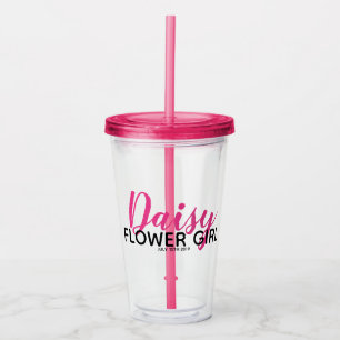 Bridal Party Gift Pink Flower Girl Water Bottle Acrylic Tumbler