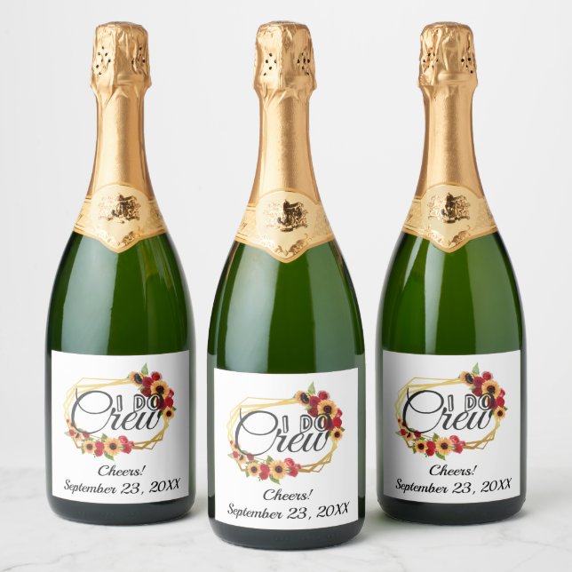 Bridal Party Gifts, I Do Crew, Sunflowers, Roses  Sparkling Wine Label (Bottles)
