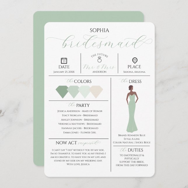 Bridal Party Info Card Will You Be My Bridesmaid (Front/Back)