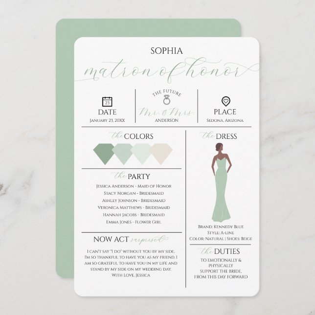Bridal Party Info Card Will You Be My Matron (Front/Back)