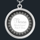 Bridal Party Jewellery Classic Baroque Swirl Circl<br><div class="desc">COLOR PALETTE: black, white and silver "metallic" look. DESIGN COLLECTION: Matching bridemaid necklace for weddings or anniversary. Use for your bridesmaids, maid of honour, flower girl and any bridal party member. This original artwork has been design for a modern and contemporary wedding collection with a vintage style. A baroque printer's...</div>