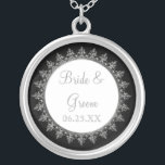 Bridal Party Jewellery Classic Baroque Swirl Circl<br><div class="desc">COLOR PALETTE: black, white and silver "metallic" look. DESIGN COLLECTION: Matching bride's necklace for weddings or anniversary. Also available in a bridesmaid, maid of honour and bridal party version. This original artwork has been design for a modern and contemporary wedding collection with a vintage style. A baroque printer's ornament design...</div>