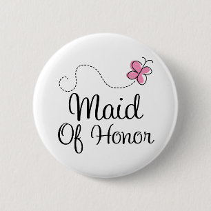 Bridal Party Maid Of Honour Pink Wedding Button