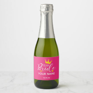 Bridal Party Mini Sparkling Wine Label Hot Pink Cr