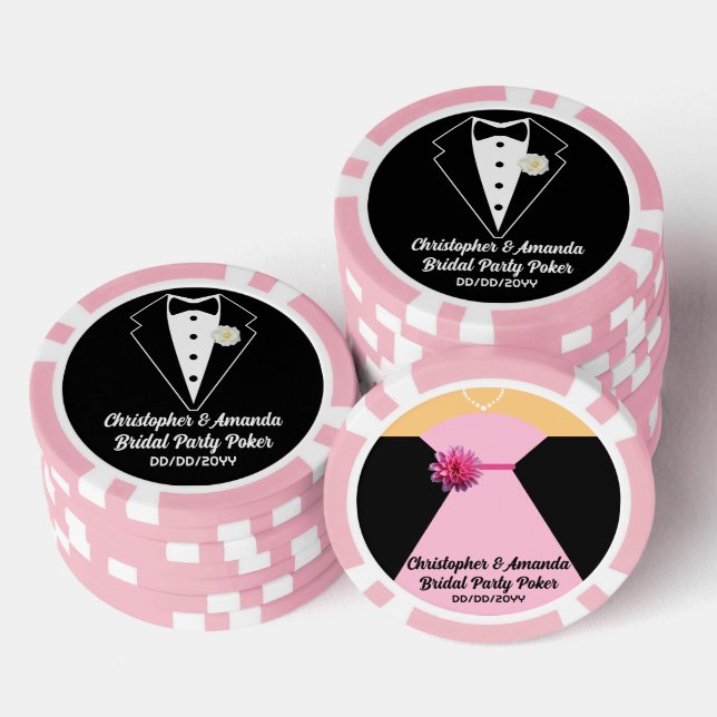 Bridal Party Poker Black Tuxedo Pink Wedding Dress Chips (Stack)