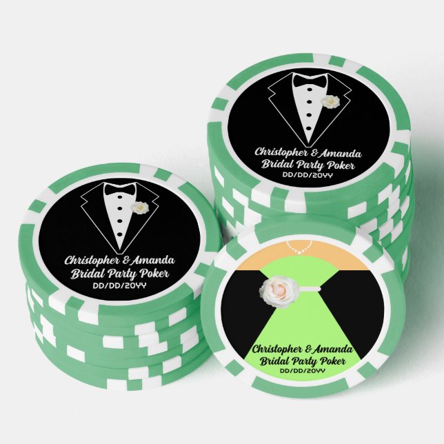 Bridal Party Poker Black Tuxedo & Sage Green Dress Poker Chips (Stack)