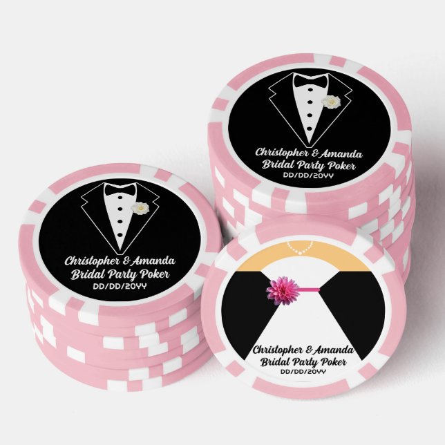 Bridal Party Poker Black Tuxedo & Wedding Dress Poker Chips (Stack)