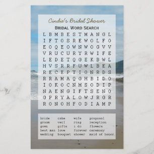 Bridal Party Shower Word Search Game, Beach