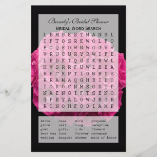 Bridal Party Shower Word Search Game - Roses