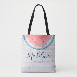 Bridal Party Watercolor Wood Rustic Watermelon Tote Bag