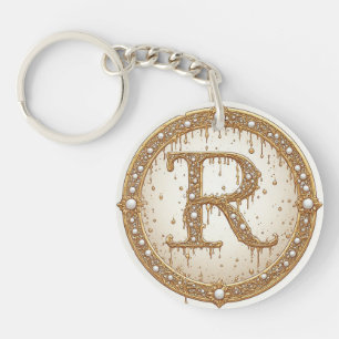 Bridal Pearl Monogram R Initial Gift Idea Key Ring