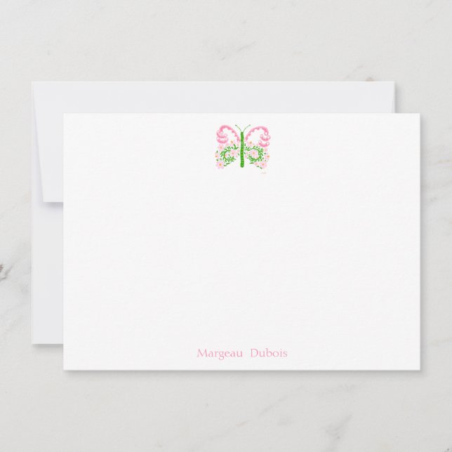 Bridal Pink Butterfly Personalised Note Card (Front)