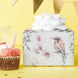 Bridal Pink Watercolor Flowers and Birds   Wrapping Paper