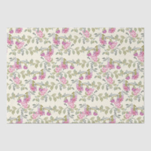 Bridal Pink Watercolor Flowers on Cream Background Tissue Paper