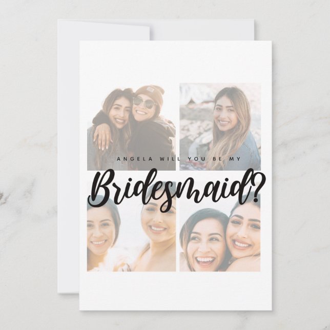 Bridal proposal 4 photo collage bridesmaid card (Front)