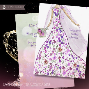Bridal Purple Wildflower Gown Congratulations Holiday Card