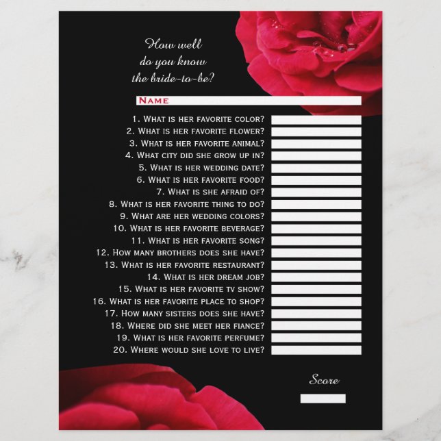 Bridal Quiz - red rose (Front)