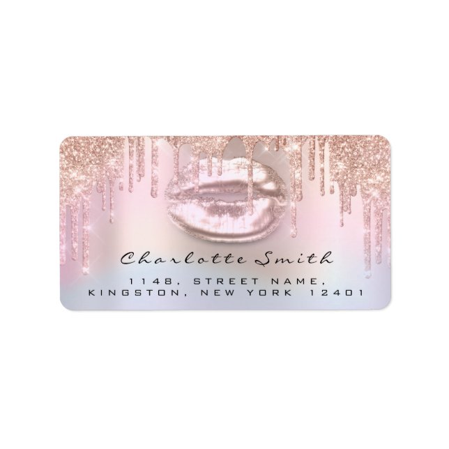 Bridal RSVP Kiss Rose Lip Holograph Glitter Makeup Label (Front)