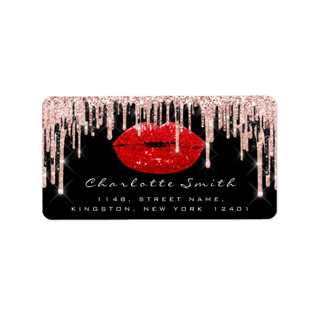 Bridal RSVP Kiss Rose Lips Black RedGlitter Makeup Label (Front)