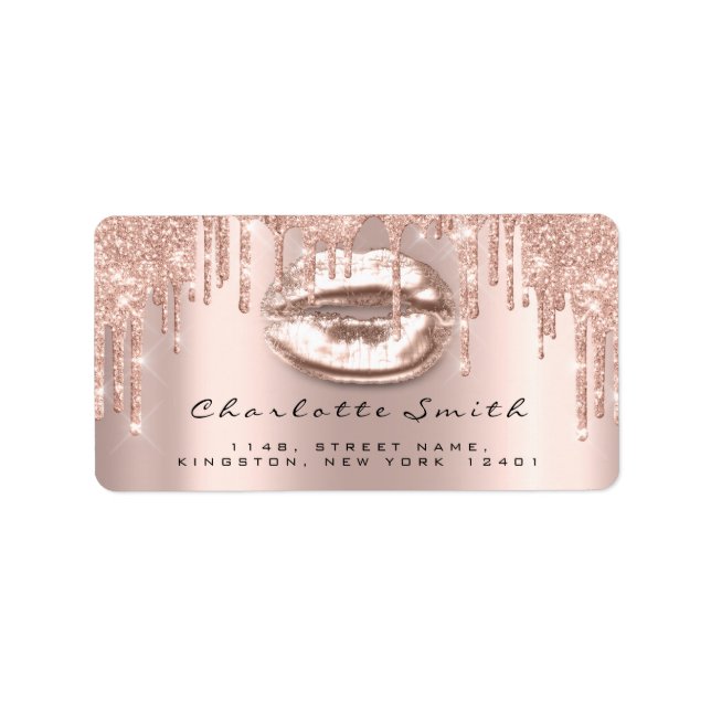 Bridal RSVP Kiss Rose Lips Sparkly Glitter Makeup Label (Front)