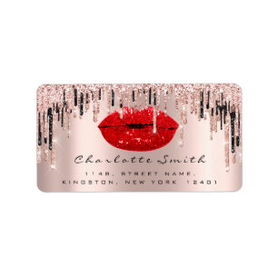 Bridal RSVP Kiss Rose Red Lips Pink Glitter Makeup Label