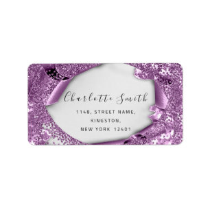 Bridal RSVP Wedding 3D Purple Violet Glitter Label