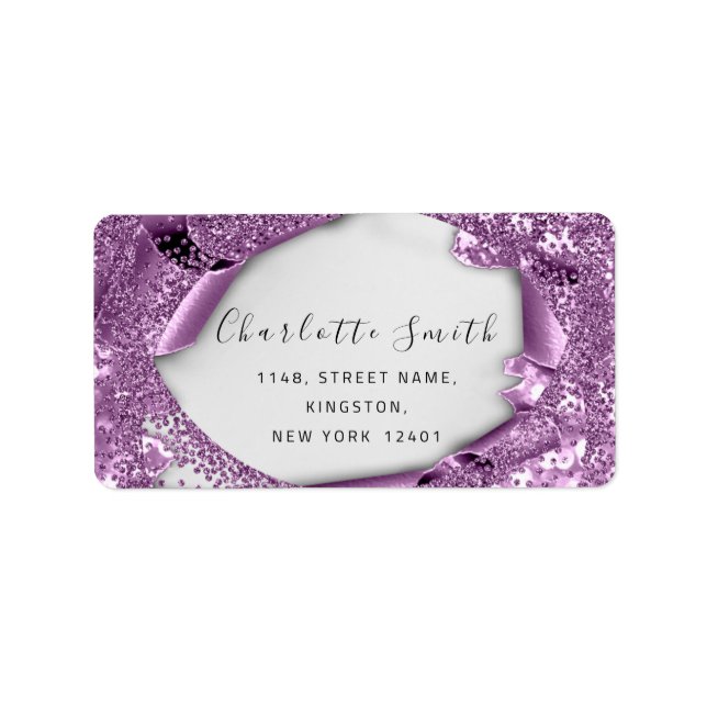 Bridal RSVP Wedding 3D Purple Violet Glitter Label (Front)